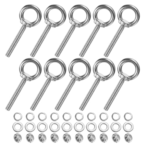 M METERXITY 10-Sets Stainless Eyebolt M8x60mm Shoulder Lifting Eye Bolt with Nuts Washers Male Screw Thread Ring Shoulder Eye Bolts Length 2.36 Inch for Suspending/Fastening