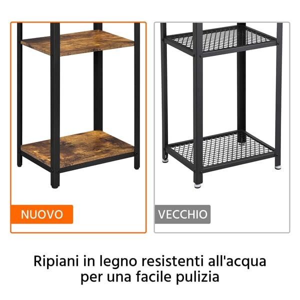 Yaheetech Tavolino da Caffè Vintage Stile Industriale Tavolino Lato a 3 Ripiani Comodino Porta Telefono in Legno e Metallo Tavolino d’Appoggio per Salotto Ingresso Ufficio