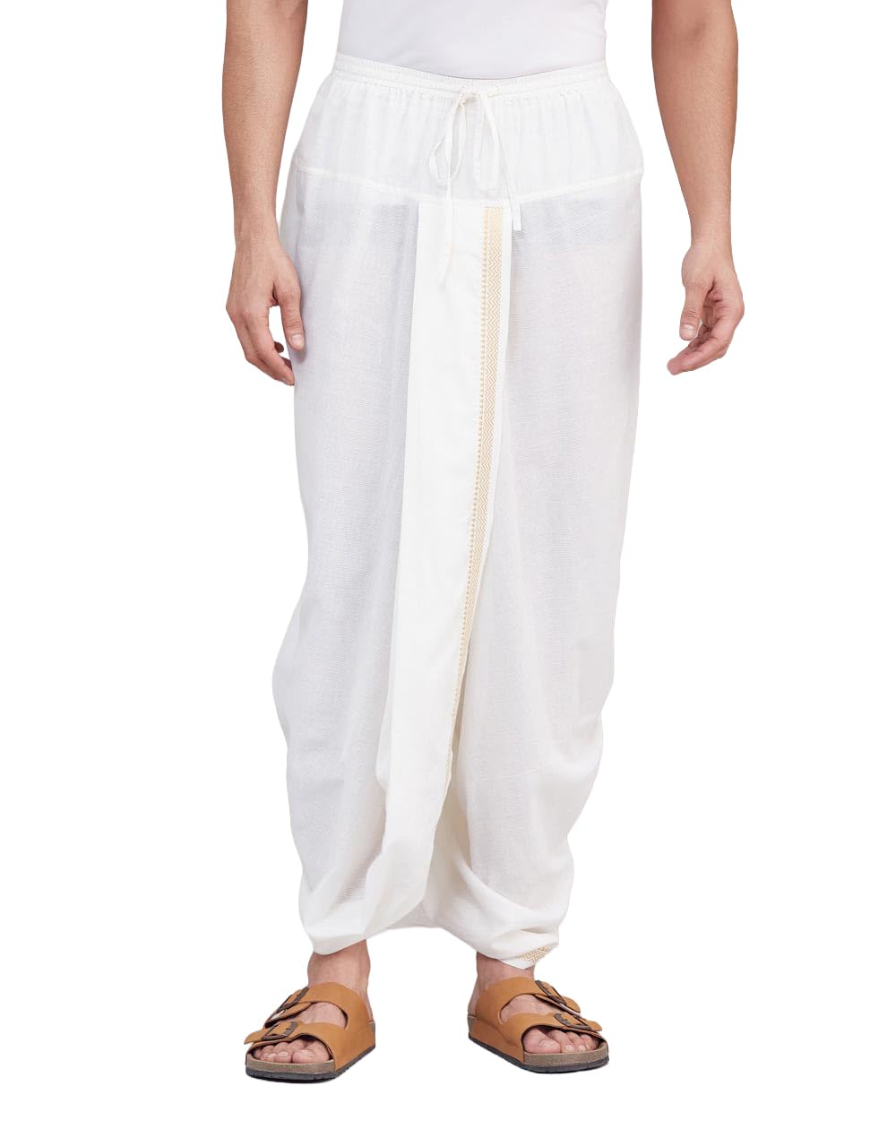 White Cotton Blend Striped Dhoti-image-15