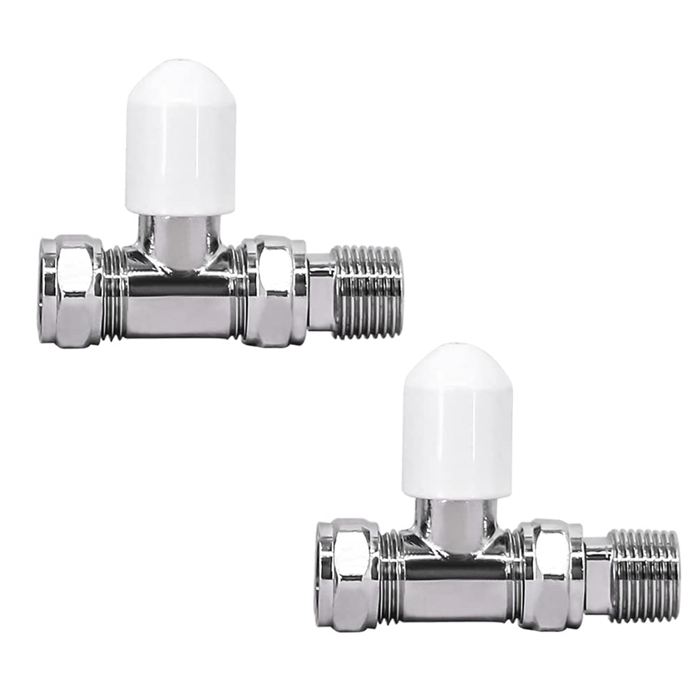 Nrg Straight - White-2 15Mm White Straight Radiator Valve Lockshield Valves Central Heating Taps