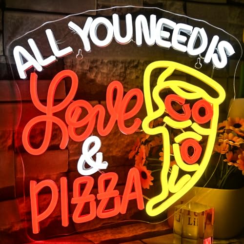 VYXIN Cartel de Neón Todo lo Que Necesitas Es Amor y Pizza Cartel de Neón, Letrero de Neón LED Luz de Neón para Decoración de Pared La Cocina, Restaurante de Pizza, Bar, Tienda, Sala de Juegos