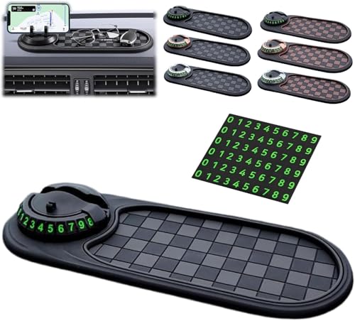 SNNAQSFR 2026 New Multifunctional Car Dashboard Mobile Phone Holder Anti Slip Phone Mat for Car Rotatable Car Dashboard Accessories with Temporary Car Parking Card Number Plate Phone Mount (A-Black)