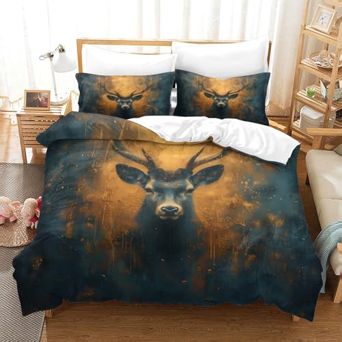Housse de couette tête de cerf 3D parure de lit microfibre 135x200cm