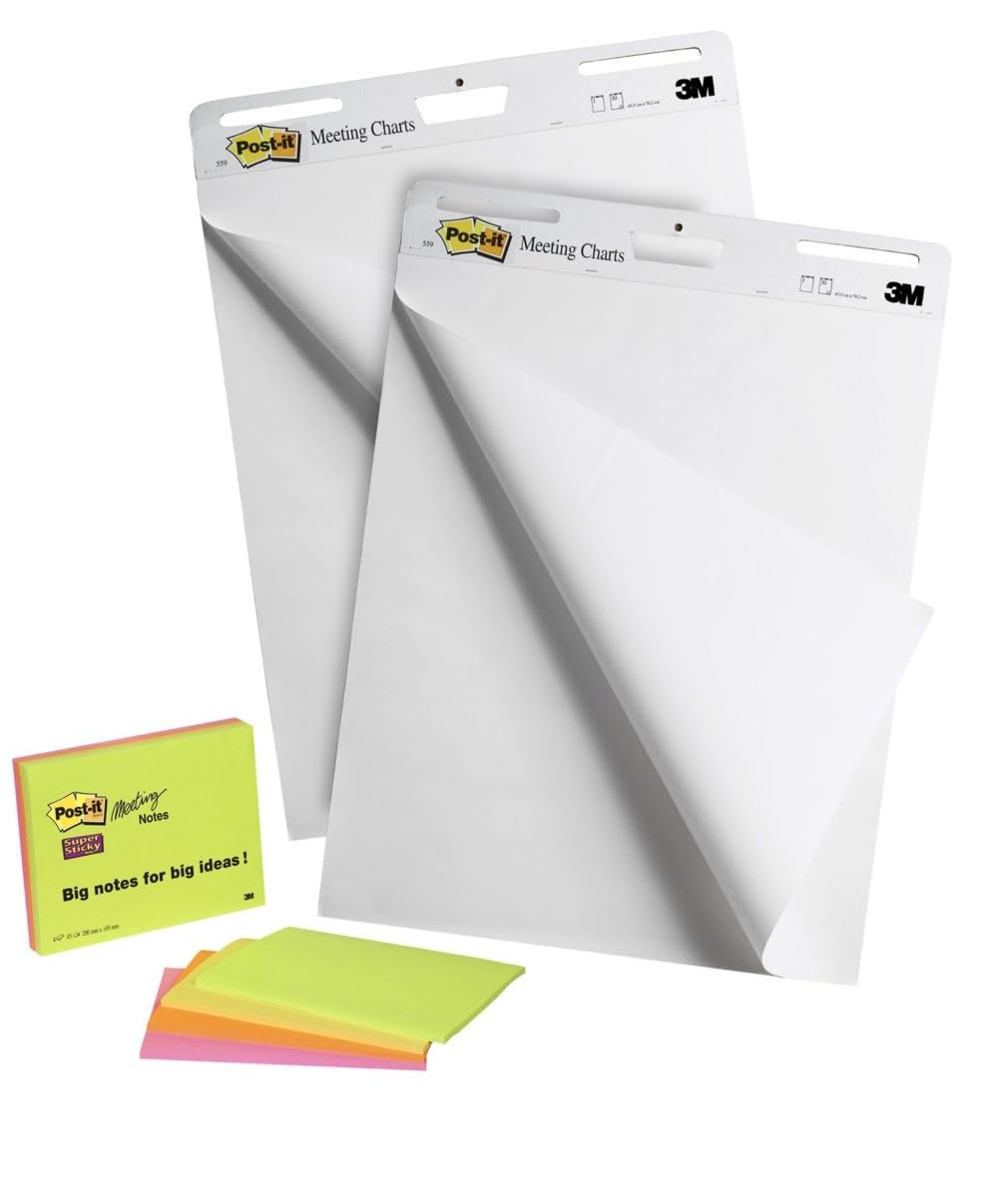 Super Sticky Self Stick Meeting Chart, 559P, White, 63.5 cm x 76.2 cm, Promo Pack 2 Pads + 4 FREE Meeting Notes Pads