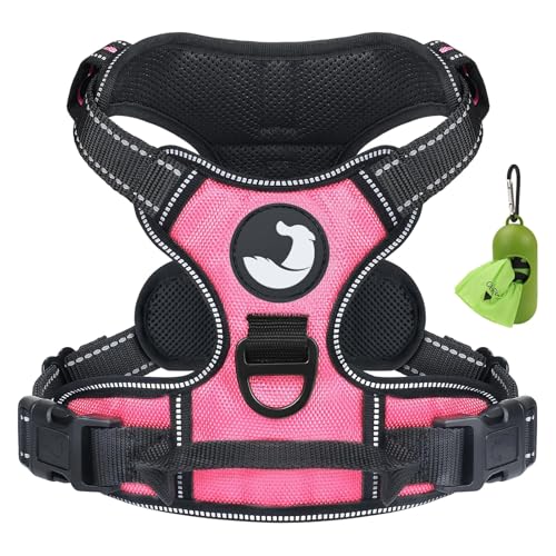 Joytale No Pull Dog Harness for Extra Large Dogs, Reflective Pet Vest with Front Clip, Adjustable Soft Padded Harnesses with Easy Control Handle for Training and Walking, Pink, XL