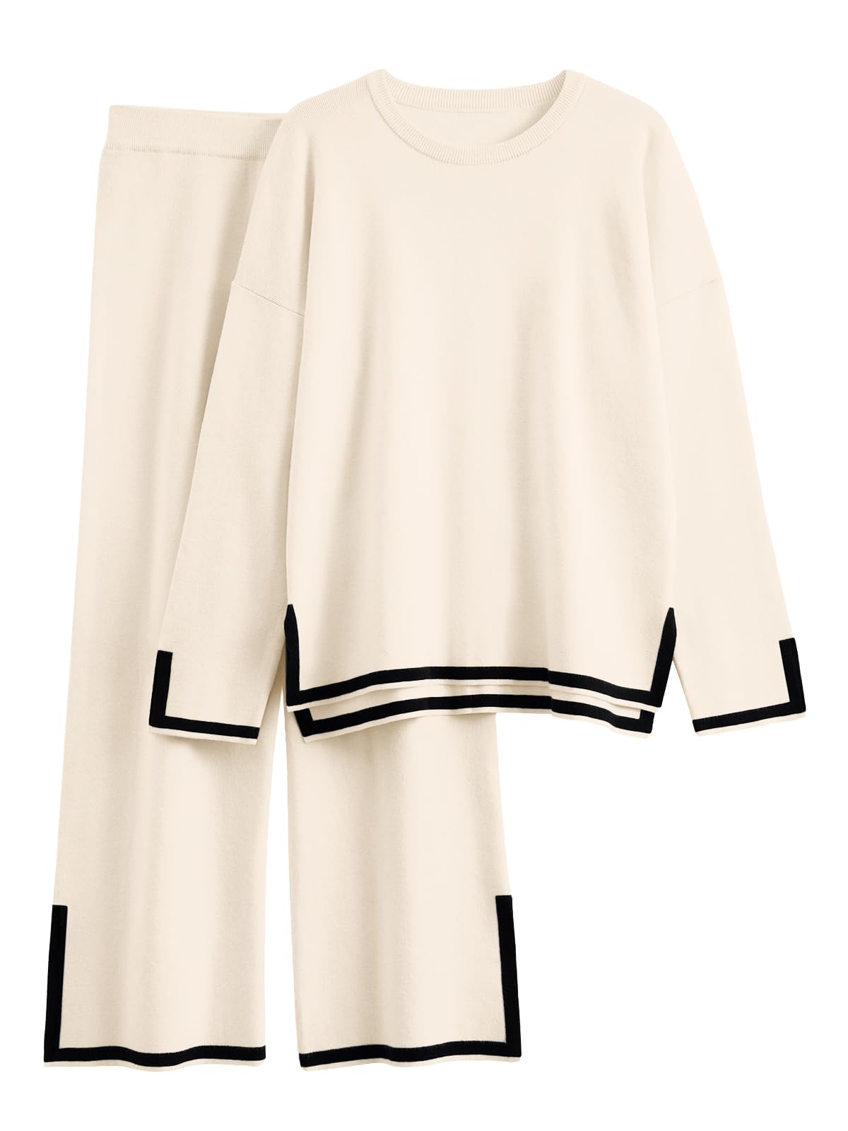 LILLUSORYWomen Fall 2 Piece Lounge Set Outfits Sweatsuits Long Sleeve Sweater Tops Wide Leg PantsOEKO-TEX STANDARD 100