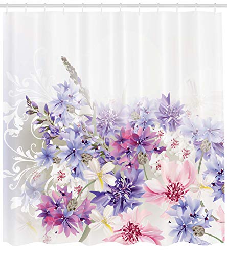 ABAKUHAUS Lavender Shower Curtain, Pastel Cornflowers Bridal Classic Design Gentle Floral Wedding Design Print - Image 2
