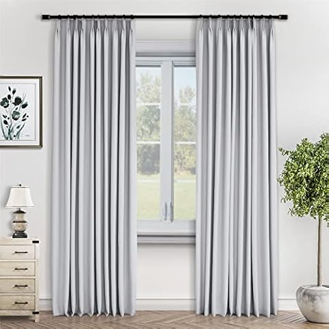 Macochico Extra Wide 120''W x 84L Pinch Pleated Blackout Curtains Energy Saving Curtains Noise Reducing Drapes for Living Room, Bedroom, or Sliding Glass Door (Greyish White, 120''W x 84''L, 1 Panel) Cover
