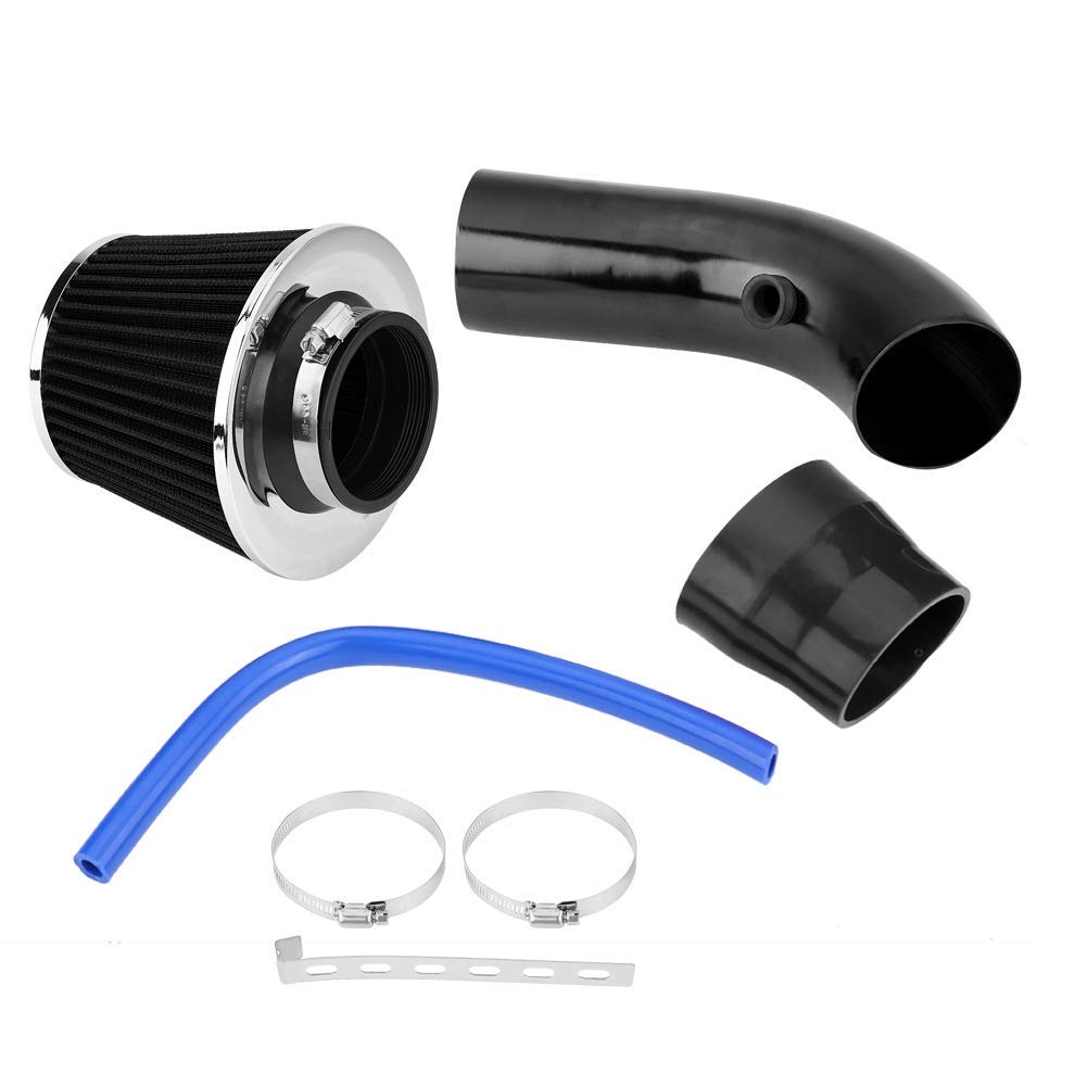Filtro aria di aspirazione aria fredda per auto con tubo di induzione, filtro aria a induzione per auto universale 76 mm 3 pollici con accessori per tubi e montaggio(Carbone nero)