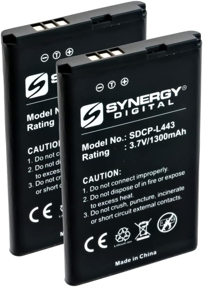 Synergy Digital Cordless Phone Batteries, Compatible with Yealink YL-5J Cordless Phone, (Li-ion, 3.7V, 1300mAh), Replacement for Yealink YL-5J Battery, Combo-Pack Includes: 2 x SDCP-L443 Batteries