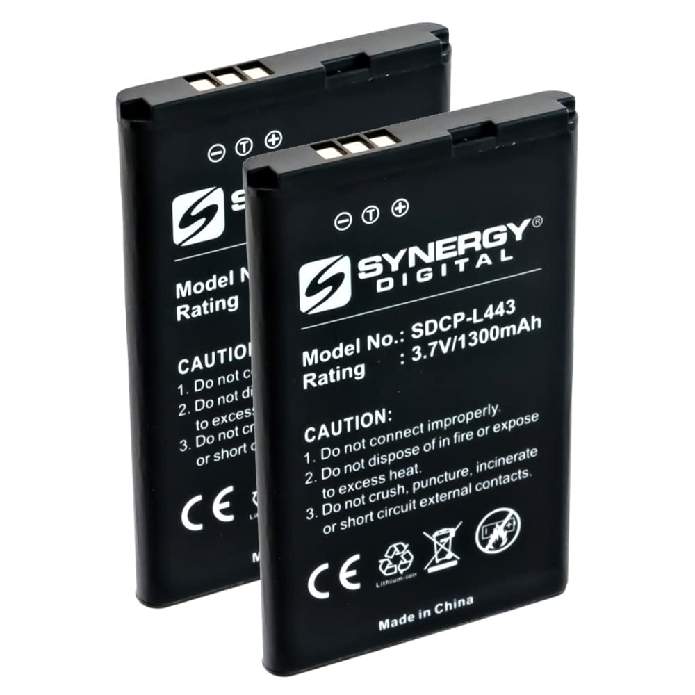 Synergy Digital Cordless Phone Batteries, Compatible with Yealink YL-5J Cordless Phone, (Li-ion, 3.7V, 1300mAh), Replacement for Yealink YL-5J Battery, Combo-Pack Includes: 2 x SDCP-L443 Batteries