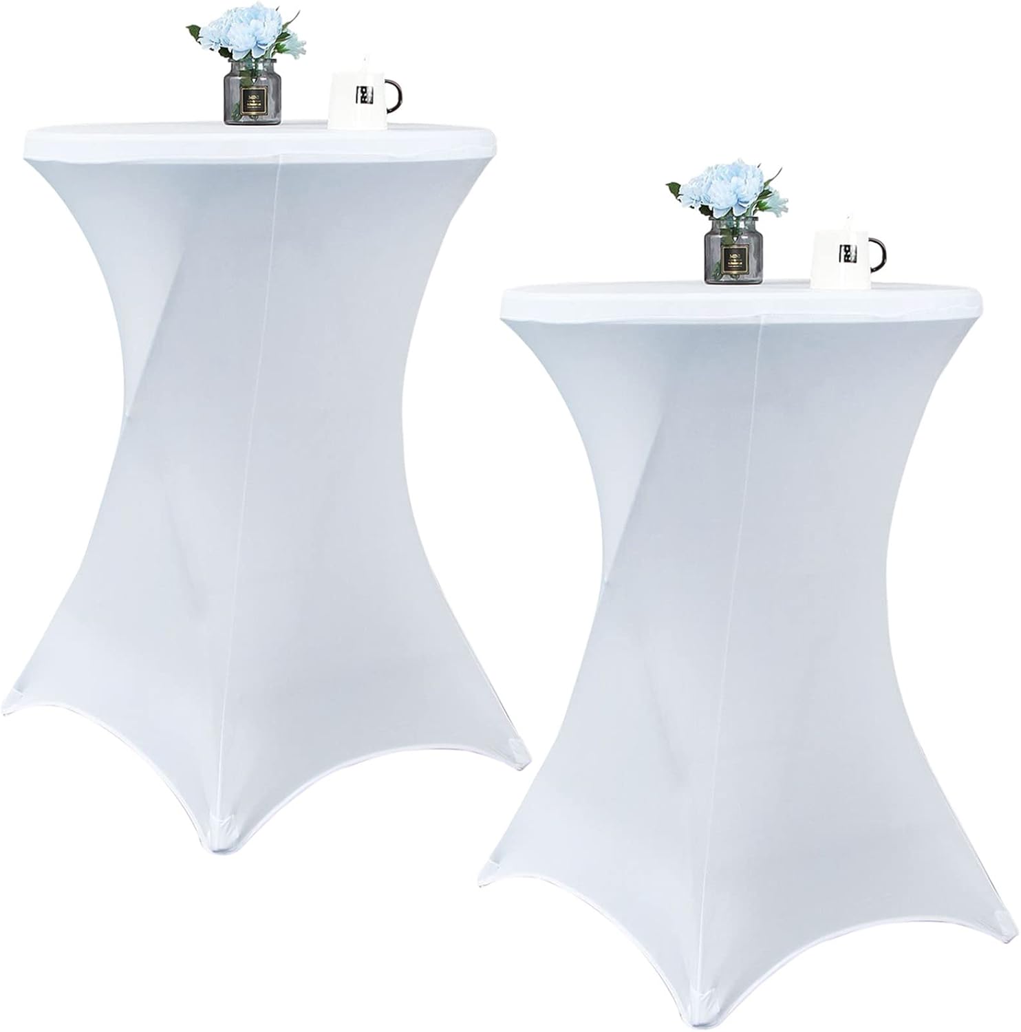 2 Pack 32x43 Inch White Cocktail Tablecloth Spandex Round Fitted Table Cover for Wedding Banquet Event Party