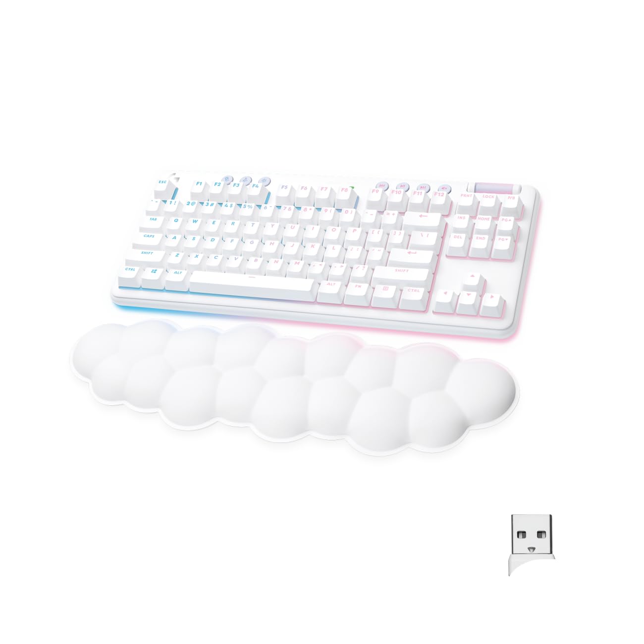 Logitech G715 Wireless Mechanical Gaming Keyboard with LIGHTSYNC RGB Lighting, LIGHTSPEED, Linear Switches (GX Red) and Keyboard Palm Rest, PC and Mac Compatible - White