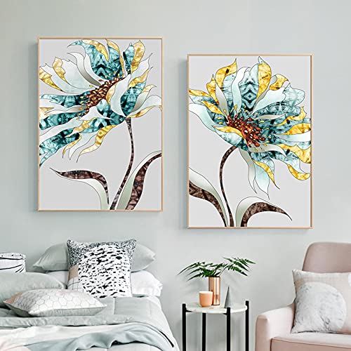 Affiche abstraite fleur plante or pour décorer votre salon
