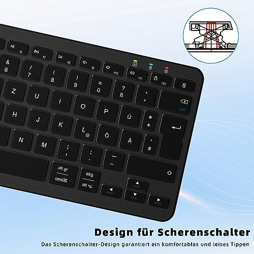 Qulose Kabellose Bluetooth Tastatur, Wiederaufladbare Mini Tastatur Type-C, Funk Tastatur, Ultraslim Ergonomisches Design, Deutsches QWERTZ Layout, für Android/iOS/Windows 11/10/8 – Bild 6