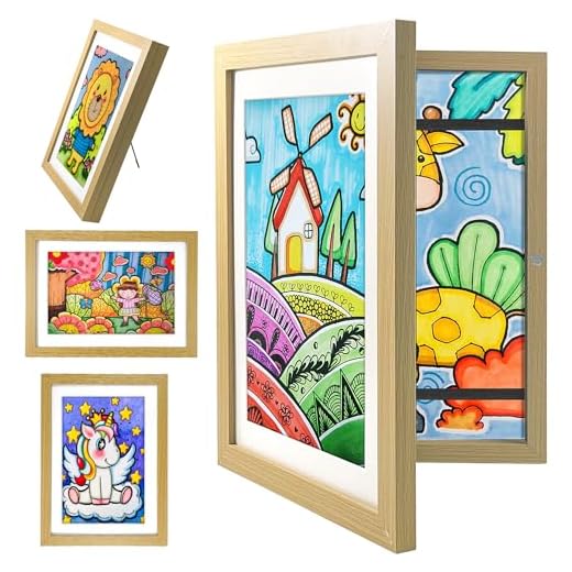 QUVBKZ Marco Dibujos Infantiles, Marco para Dibujos Niños, Marcos para Cuadros, Marco Madera A4, Exhibición Horizontal y Vertical para Casa Escuela Oficina