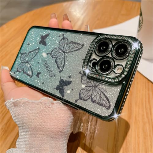 Coque papillon pour iPhone 14 Plus silicone vert foncé à paillettes