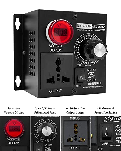 Ac Variable Fan Speed Controller, Scr Voltage Controller Fit For Fan Electric Motor Router Rheostat, Variable Voltage Regulator 120V 220V 15A 4000W Max #TOP3