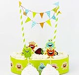 Colorful Cartoon Cake Bunting Banner Topper Picks Wrapper Decorating Kits Monsters Party Supplies Favors Baby Boy Shower Birthday Decorations