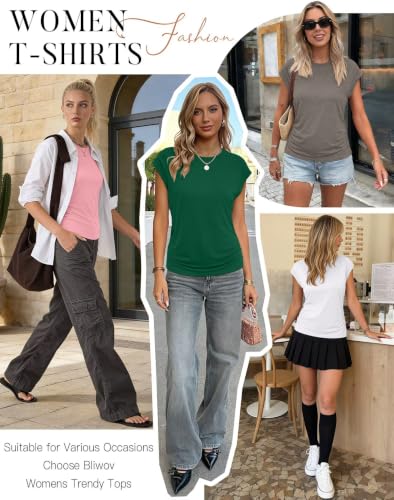 Image of Bliwov Womens Summer Tops Cap Sleeve Crew Neck Casual T Shirts
