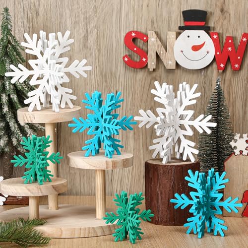 Bucherry 12 Pcs Wooden Snowflake Table Decorations for Christmas Winter