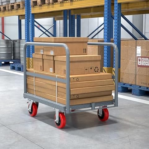 Steel Panel Truck Cart, 36 x 24 Inch Heavy Duty Flatbed Cart with 6 Inch Swivel Caster, Platform Trucks 2000LBS Capacity, Lumber Drywall Mattress Cart Transporting Heavy Loads with 3 Side Handrails Cover