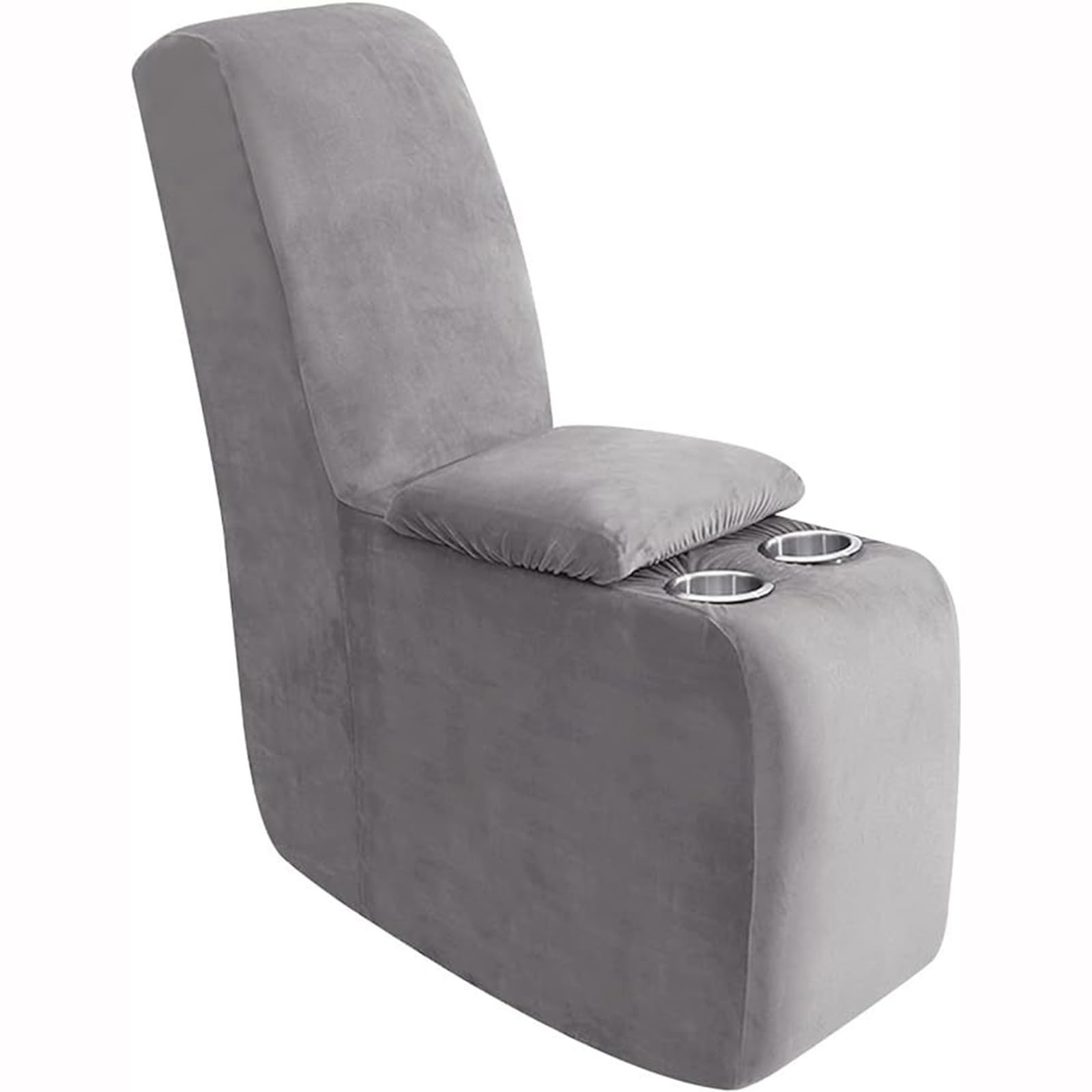 Mswborml Velvet Stretch Center Console Cover for Recliner Sofa Slipcover, Thick Reclining Couch Covers for Reclining L Shape Sofa, 2-Piece Storage Console Cover with Cup Holders,Light Gray