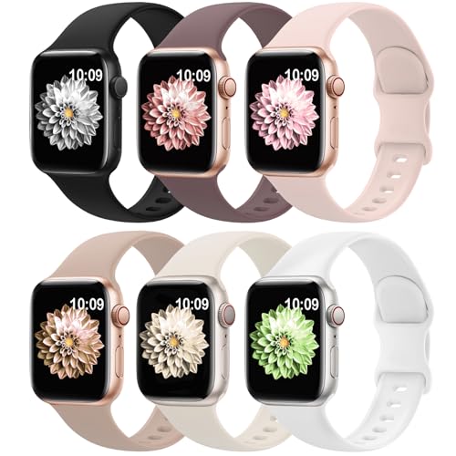 6 Pack Sport Bands Compatible with Apple Watch Band 38mm 40mm 41mm 42mm 44mm 45mm 49mm 46mm,Silicone Waterproof Strap for iWatch Apple Watch Series 11 10 9 Ultra 8 7 6 5 4 3 2 1 SE Women Men