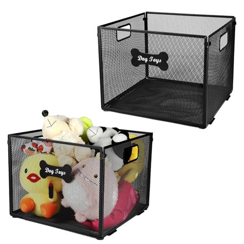 Lolytama Metal Dog Toy Box 2pack Dog Toy Basket-Wire Mesh Basket-Cute Pawprint Dog Bone-Pet Accessory Rust-Resistant Finish-for Cat & Dog Toy Organization & Storage