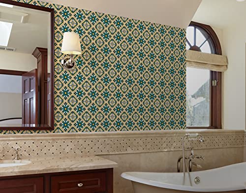 Image of WallDesign Blue Lemon Pansy Tile Sticker - 38.4 x 19.2 Inch Durable Surface Decoration Film for Kitchen, Cabinet, Table, Furniture, Wall, Bathroom, Door, Refurbishment