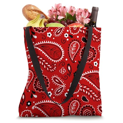 Bolso tote con estampado paisley rojo estilo vaquero y bandana miniatura 4