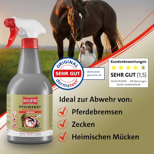 BALLISTOL 26833 Stichfrei Animal 100ml Spray – Tier-Schutz Insektenspray– 8h Schutz vor Mücken, Bremsen, Fliegen, Zecken
