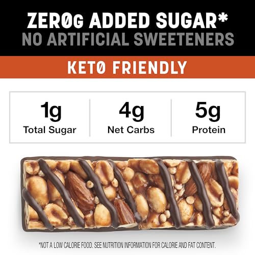 Image of Kind Zero Added Sugar Healthy Snacks Bars, Peanut Butter Dark Chocolate, Gluten Free, High Fiber, Keto Snacks, 5g Protein, 30 Count | A pre-workout boost with 0g added sugar, 5g protein and 4g net carbs. These crunchy, keto-friendly nut bars are gluten free.