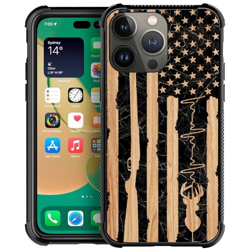 Coque iPhone 14 Pro motif cerf drapeau américain protection rigide TPU