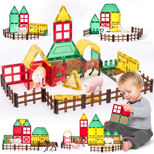 COCO&Friends Costruzioni Magnetiche per Bambini 3 Anni, 45 Pezzi Blocchi Magnetici per Bambino con Animali, Costruzioni Giocattolo Magnetiche Educativi Calamite Montessori per Bambini 2 3 4 5 Anni