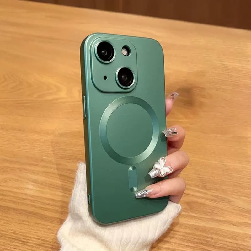 Image of LuxuryKase Premium MagSafe Case for iPhone 15 Plus | Shockproof & Anti-Scratch Cover | Soft Silicone with Wireless Charging | Camera Lens Guard - Green