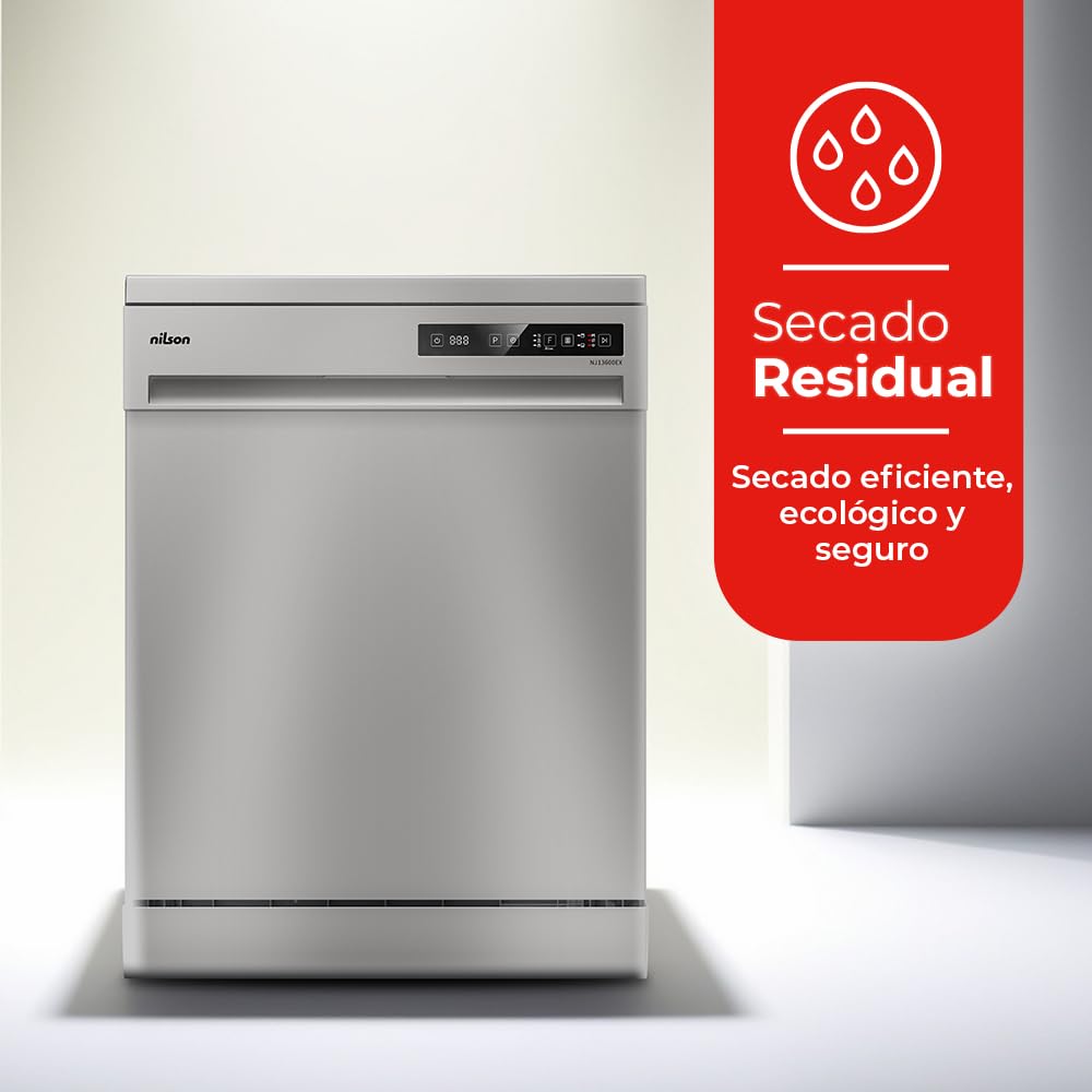 Nilson Lavavajillas 60cm Inox NJ13600EX. 1890W, 14 Cubiertos, 2 Bandejas, 6 Programas, Display LED táctil, Función Stop&Go, Eficiencia Energética Clase E — view 6