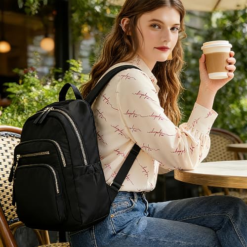 Image of Multi-Pocket Nylon Crossbody Bag for Women, Water Resistant Shoulder Bag with Adjustable Strap, Lightweight Messenger Purse for Travel & Daily Work, Model 9198, Black