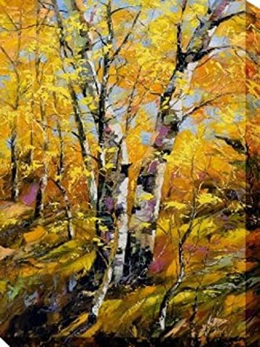 Yellow and Brown Birch Outdoor Canvas Rectangular Wall Art Decor 40" x 30"