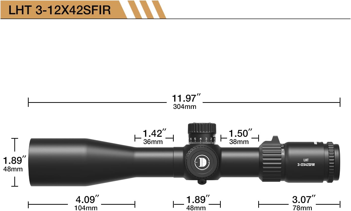 LHT 3-12X42SFIR Rifle Scope - First Focal Plane (FFP), 30mm Tube, Red Illumination (6 Levels), 1/4 MOA Reticle, Waterproof & Fogproof, Lightweight for Close-Range Hunting