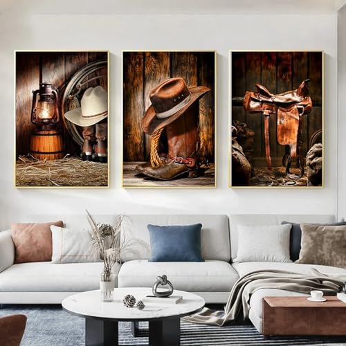 Décoration murale salon style western avec ce triptyque de toiles