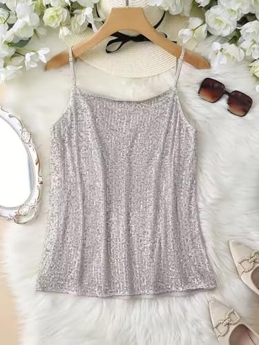 VKEGNIO Sequin Tops For Women V Neck Sparkle Shimmer Glitter Party Camisole Sparkly Club Night Disco Concert Outfits2