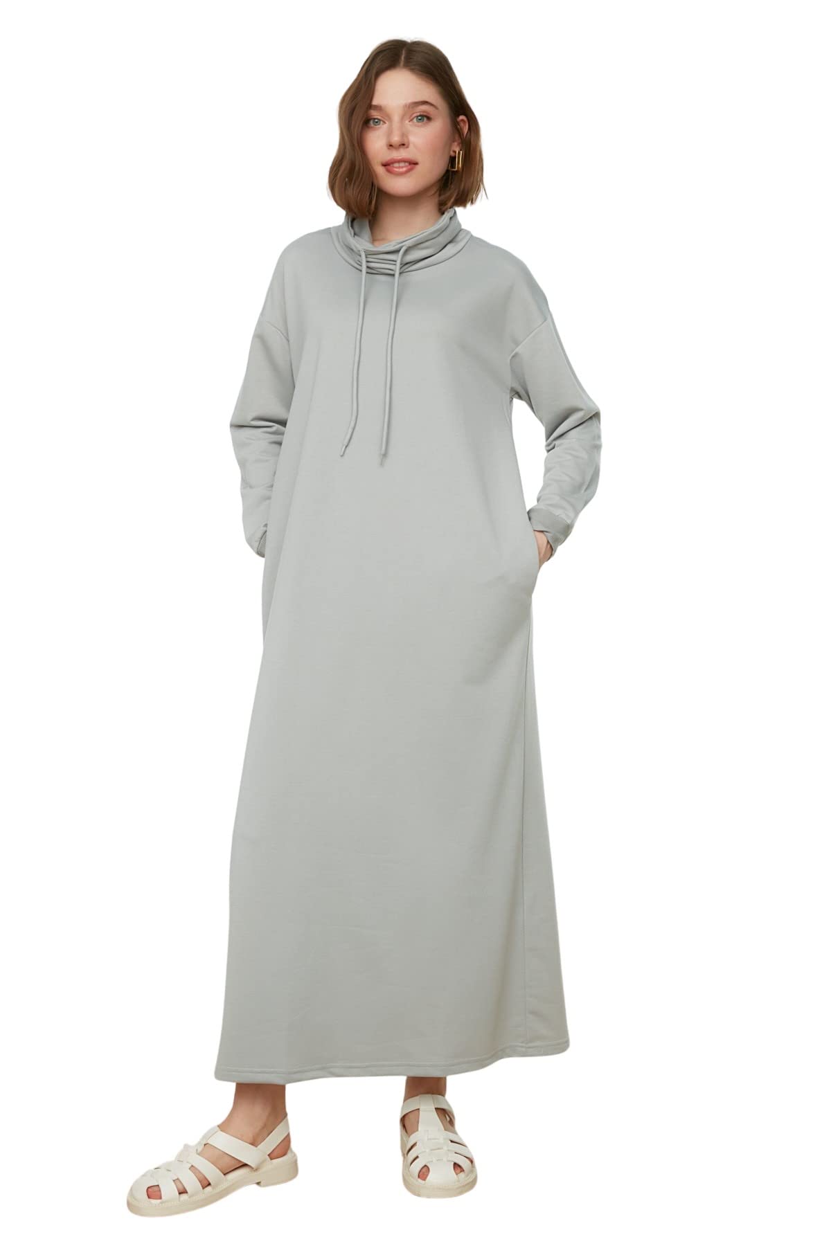 Trendyol Women Hijab Clothing Maxi Basic Regular fit Knitted Dress Gray