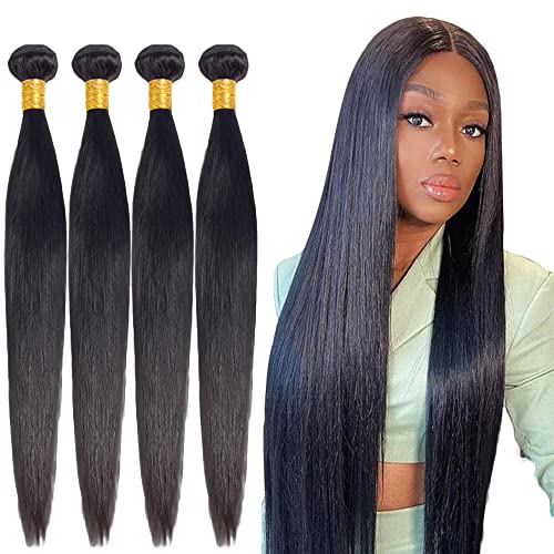 NiegMeag 20 22 24 26 Inch Cheap Bundles Straight Human Hair 8A Brazilian 4 100% Unprocessed for Black Women Natural Color 95~100g/pc Total 400g