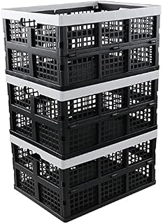 Vareone 3 Packs Plastic Collapsible Storage Crate, Stackable Folding Basket Bin, 30 L