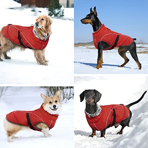 Fuamey Dog Cold Weather Jacket,Dog Winter Coat With Fur Collar Pet Windproof Warm Vest Doggie Reflective Apparel Small Medium Large Paded Dog Clothes With Leash Hole Thick Dog Fleece Outdoor Coats #TOP3
