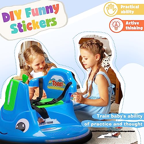 Tobbi Snail Baby Bumper Car, 12V Kids Electric Ride On Toy With Remote Control/Children Diy Funny Stickers/360 Degree Spin For Toddlers Of Ages 3-9-Azure #TOP3