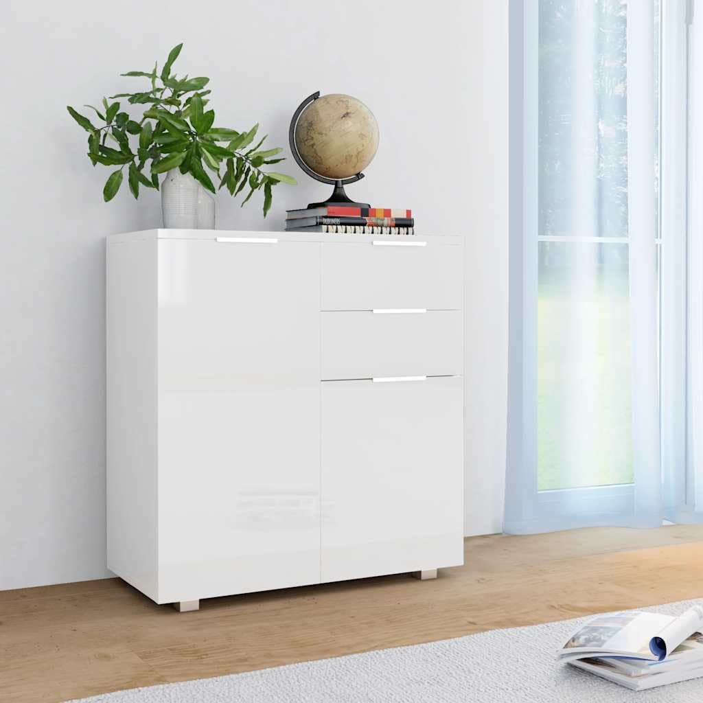 Credenza bianca lucida, 71 x 35 x 80 cm, comò con ante
