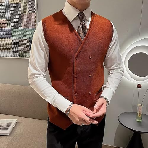 Mens Double Breasted Sleeveless Sweater V-Neck Knitted Cardigan Tank Top Casual Slim Fit Vest with Pockets4