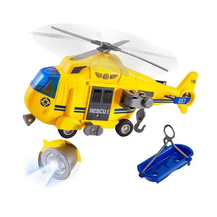 Image of Jack Royal Fire Rescue Helicopter Pull Back Friction Power Toy - Scaled Model with Projection Lights and Sound Toy Includes Cargo Basket for Kids Pretend Play Toys (6688-1)